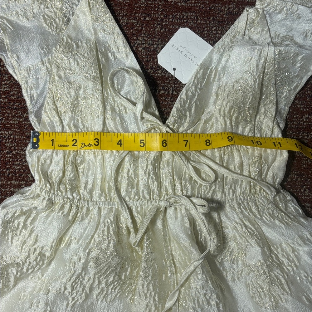 NWT Altar'd State Athena Cream gold metallic shimmer Maxi Dress women’s Xxs - Picture 9 of 15
